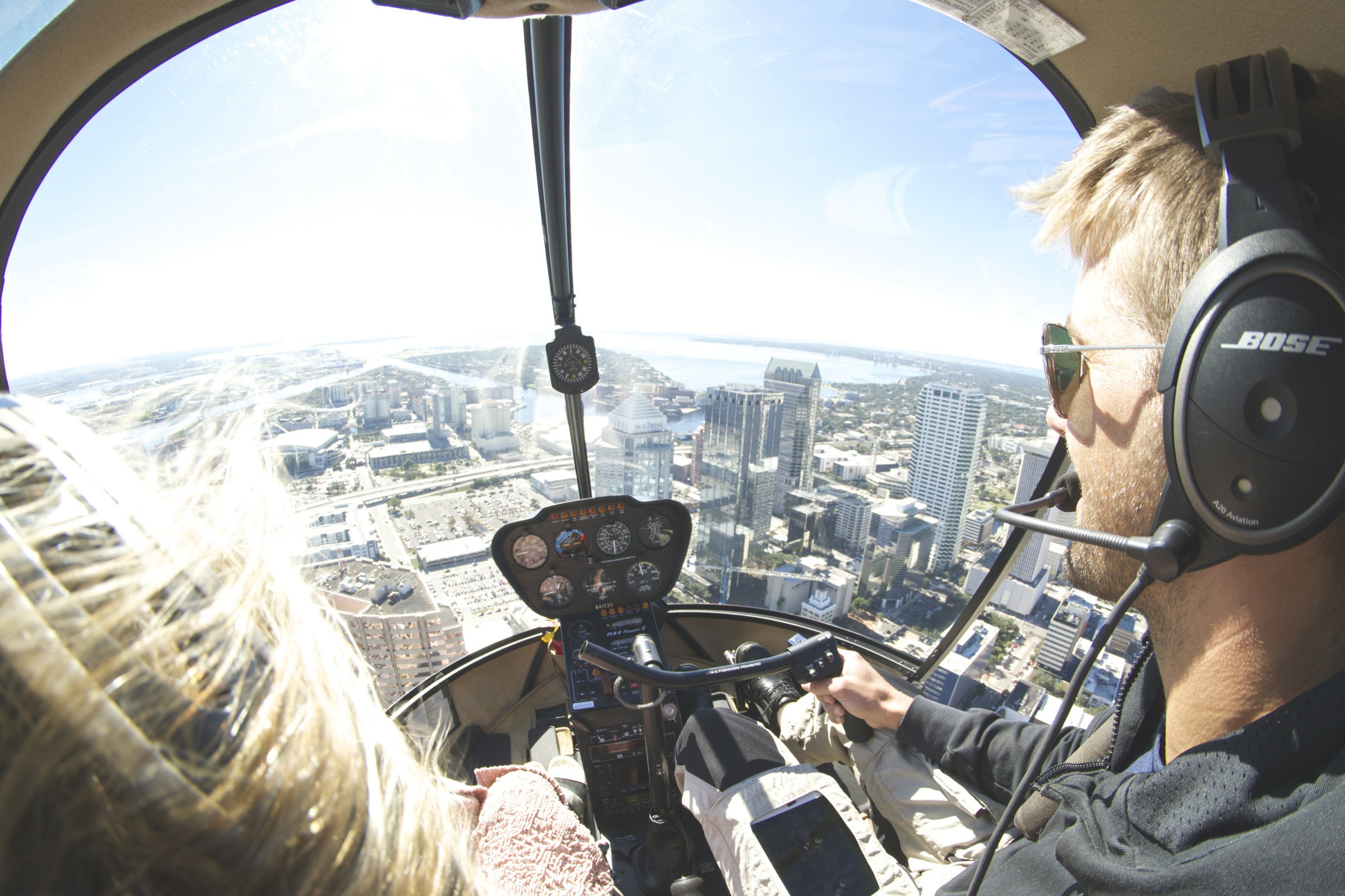 Flying in helicopter image