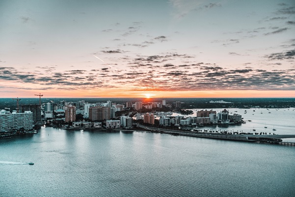 Tampa Bay during an aerial tour at sunset.