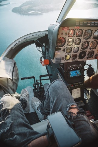 The view from the passenger seat during a Naples helicopter tour