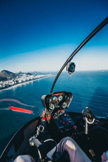The cockpit in a helicopter
