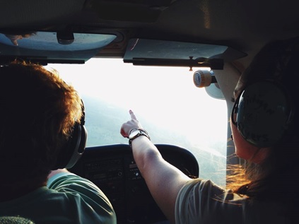 Friends in a helicopter ride