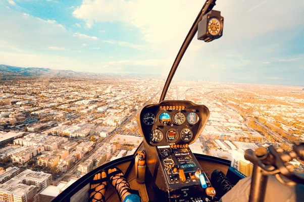 Aerial view from inside a helicopter